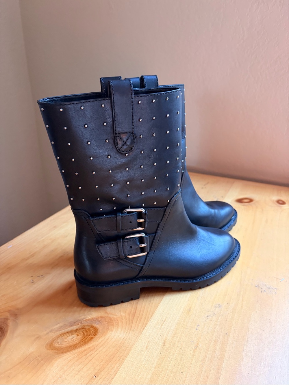 Banana Republic Black Studded Leather Ankle Boots with Buckles